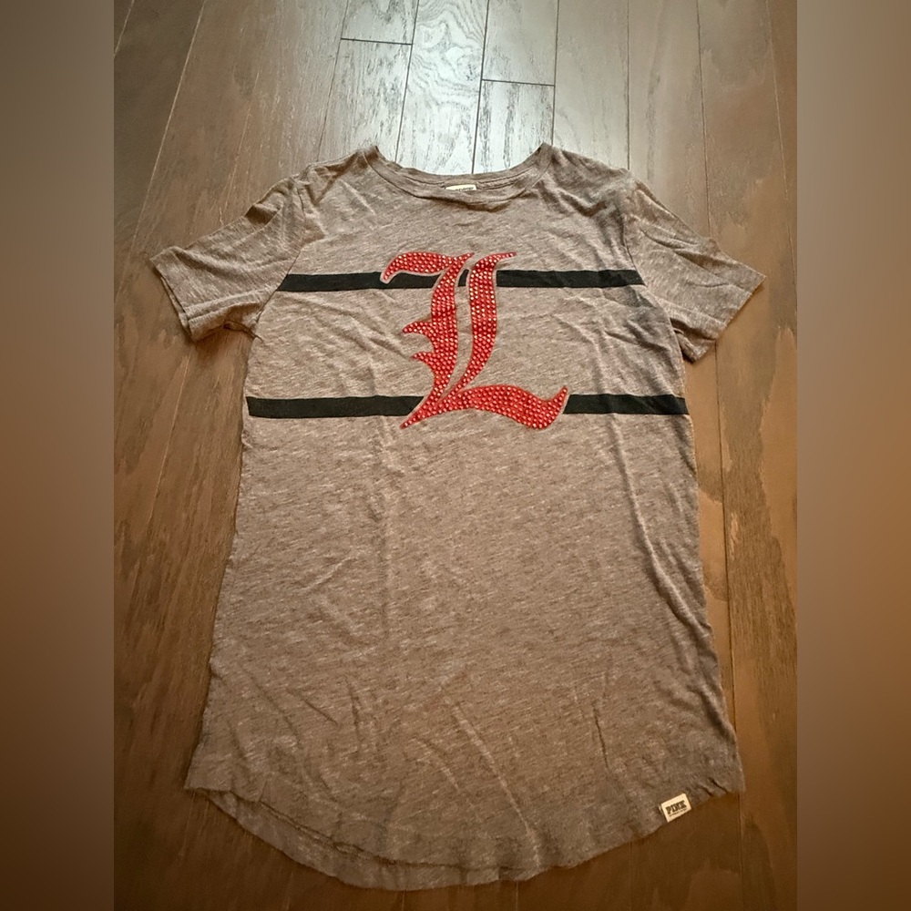 PINK Victoria Secret gray burnout LOUISVILLE Shirt size XS pink logo game